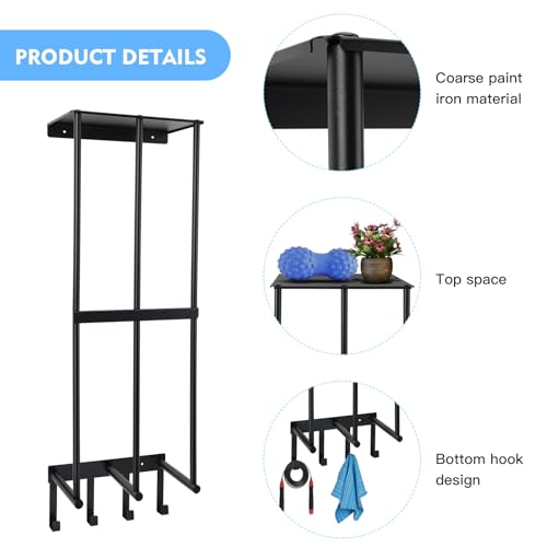 Yoga Mat Holder Yoga Mat Holder Wall Mount Home Gym Accessories Organizer,Towel Storage Rack with 4 Hooks for Hanging Foam Roller and Resistance Bands Gym Organization for Home Gym