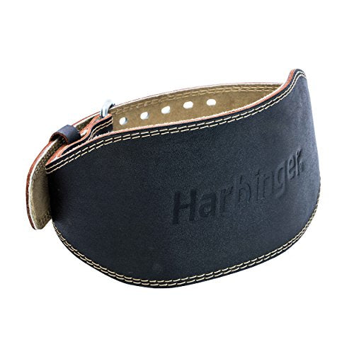 Harbinger Padded Leather Contoured Weightlifting Belt - 4" or 6” Width - Interior Suede Lining & Foam Cushioning - Heavy-Duty Dual Prong Steel Roller Buckle - for Lifting Support - size: Small, style: 6 Inch