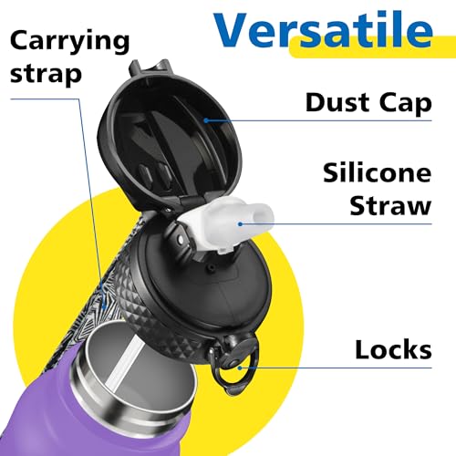 Han's Bottle Sports Water Bottle - 24 Oz, Straw Lid, Leak Proof, Vacuum Insulated Stainless Steel, Double Walled, Thermo Mug,Purple - color: Purple, size: 24 Ounces