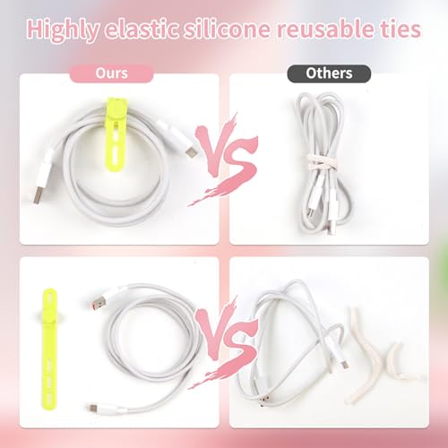 Oligei 25 Pcs Silicone Cable Ties, Cable Ties Reusable, High Elasticity Cord Wraps for Electrical Cords, Cord Organizer for Earphone, Phone Charger(Colorful) - color: 25p∣colorful