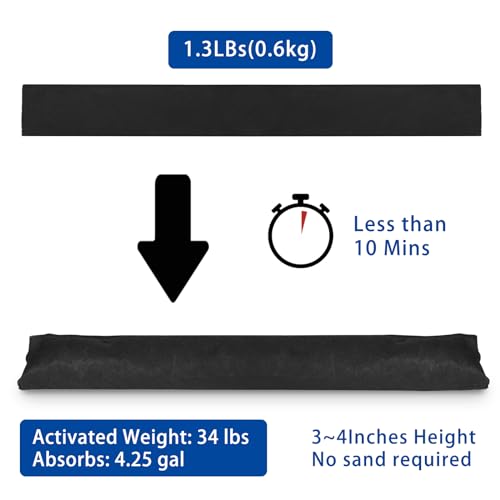 Sabary 5 Pcs Water Barrier 5 ft x 6.5 inch Absorbent Flood Barriers Home Sandless Sand Bags for Flooding Reusable Water Absorber Snake for Rain Hurricane Garage Basement Door (Black)