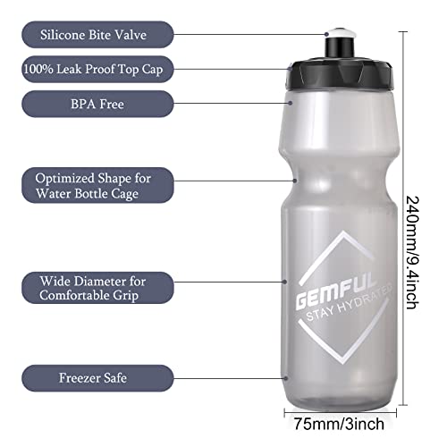 GEMFUL Cycling Water Bottle BPA Free Reusable Bike Gym Fitness Clear Squirt Squeeze Bottles Sports Leakproof Bicycle Workout 24oz 2 Pack | BPA Free, Leakproof, Squeeze Design For Easy Hydration, Fits Standard Bike Cages, Reusable & Durable, for Cycling, B