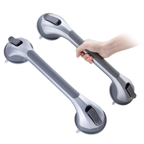 TAILI Shower Grab Bar 2 Pack 16 Inch Suction Grab Bars for Bathtubs & Showers, Heavy Duty Shower Handle Removable Shower Handrails for Elderly and Seniors, No Drilling Waterproof, Silver,G9 - color: Silver, size: 16.8"