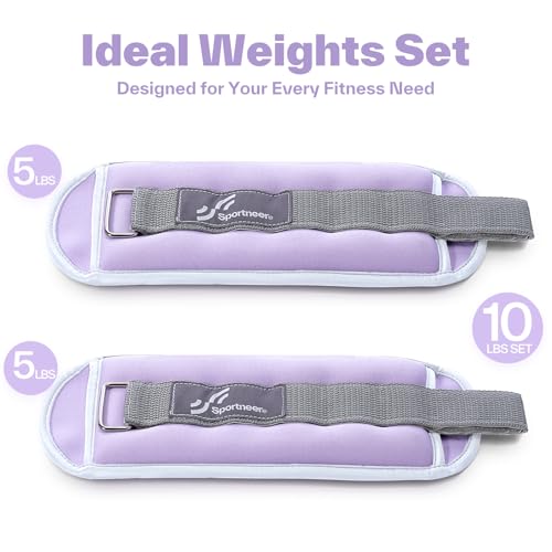 Sportneer Ankle Weights Wrist Weights Pair of 1/2/4/6/10 LBS for Men Women Kids Strength Training Wrist and Ankle Weights Set with Reflective Strips for Dancing Running Walking Fitness Workout Gym - color: Lavender, size: 5 lbs x 2