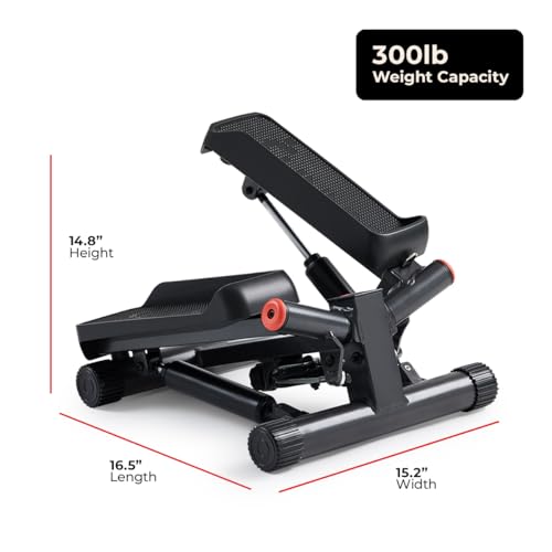 Sunny Health & Fitness Twist Steppers with Resistance Bands, Compact Mini Stair Step Machines for Low-Impact Home Cardio Workouts - color: Black Matte