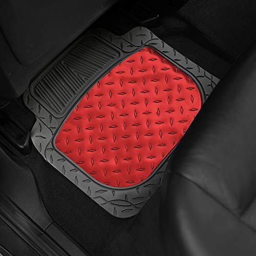 FH Group Automotive Floor Mats - Heavy-Duty Metallic Rubber Floor Mats for Cars, Universal Fit Full Set, Climaproof & Trimmable Floor Mats for Most Sedan, SUV, Truck, Red - color: Red