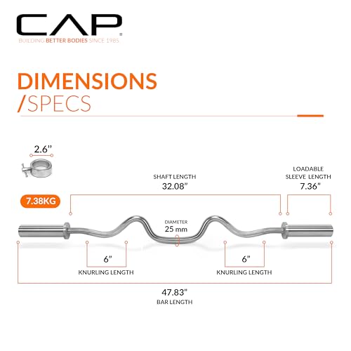 CAP 48" Olympic Super Curl Bar | Heavy Duty Solid Steel, 500 lb Capacity - color: Chrome, style: Classic