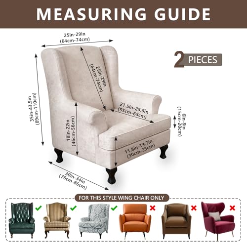 ANARACHON Leather Look Wingback Chair Covers, 2-Piece Wing Chair slipcover,Stretch Wing Back Armchair Slipcovers with Elastic Bottom, Soft Spandex Furniture Protector for Living Room (Beige) - color: Beige