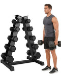 Garvee Cast Iron Hex Dumbbell Set with Storage Rack, Rubber Coated Hand Weights Dumbbells, Heavy Duty Dumbbell Set for Home Gym Strength Training, Multiple Weight Options (210/350/360/450/550LB)