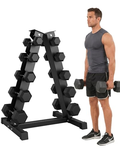 Garvee Cast Iron Hex Dumbbell Set with Storage Rack, Rubber Coated Hand Weights Dumbbells, Heavy Duty Dumbbell Set for Home Gym Strength Training, Multiple Weight Options (210/350/360/450/550LB)