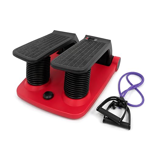 Air Stepper Exercise Machine with Resistance Bands, 5-Level Adjustable Resistance, 300 lb Capacity Stair Stepper with LED Monitor, Low-Impact Home Cardio and Full Body Workout Equipment - color: Red / Black