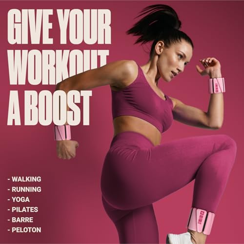SPORTBIT Wrist and Ankle Weights for Women - Set of 2 (1lb Each) Wearable Ankle & Wrist Weights - Leg & Arm Bands, Silicone Weighted Bracelets for Workout, Walking, Running, Yoga, Pilates - color: Bright Pink