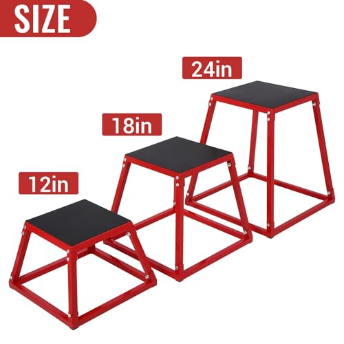 Plyometric Jump Box, Jumping Trainers Heavy-Duty Steel Plyo Boxes with Rubber Pad for Home Gym, Jump Platforms Step Up Box, Conditioning Strength Training 12"/18"/24"/30" - size: 12+18+24 Inch