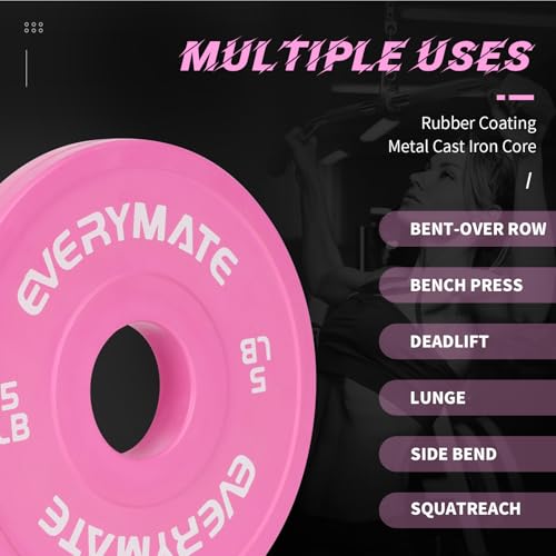 EVERYMATE Change Weight Plates 1.25LB 2.5LB 5LB Set Fractional Olympic Bumper Plates for Cross Training Steel Insert Strength Training - color: 17.5LB(1.25+2.5+5), size: Pink