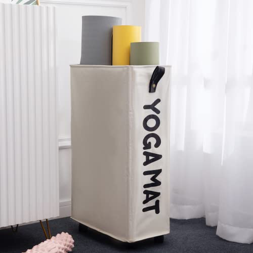 Twira Yoga Mat Storage Racks, Home Gym Storage Rack for Foam Roller, Yoga Strap and Resistance Bands, Workout Equipment Corner Storage Organizer with Wheels - color: White