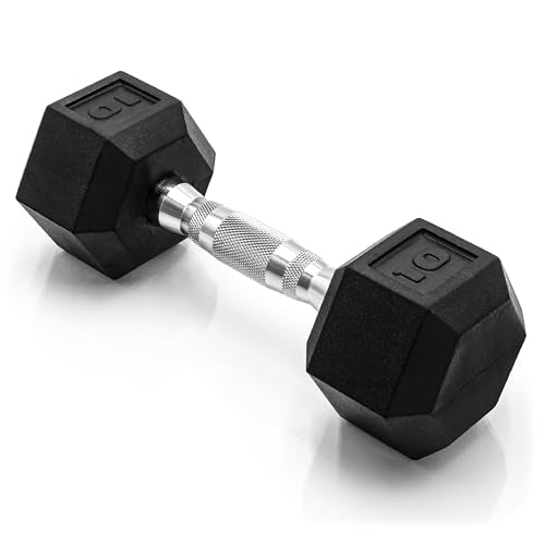 CAP Rubber Coated Dumbbell Weights, Free Weights for Home Gym Strength Training, Anti-Roll Hex Dumbbells with Black, Chrome & Comfort Grip Handles, Singles - size: 10 lb, style: Chrome Handle