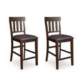 Signature Design by Ashley Haddigan Upholstered Barstool, 2 Count, Slat Back Design, Cushioned Seat, Wood, 25.5" H, Dark Brown | Easy-clean faux leather cushioned seat, Casual farmhouse wood slat back design, 25.6-inch seat height for kitchen islands - co
