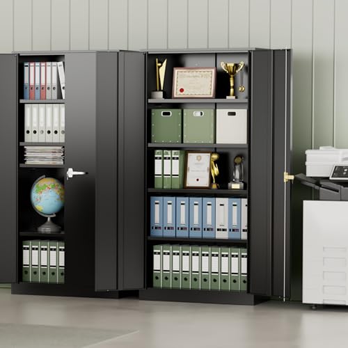 INTERGREAT 72-Inch Metal Storage Cabinet for Garage, Lockable Steel Cabinet with Doors and Adjustable Shelves, Black Locking Storage Unit for Office, Home, Gym, and School. - color: Black, size: MSC-D18
