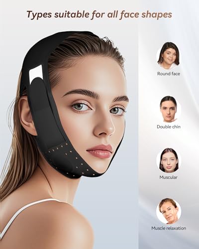 V-Line Sculpting Face Mask – Silicone Chin Strap for Jawline Tightening & Double Chin Reduction (23-27 Inches) Black - color: Matte Black