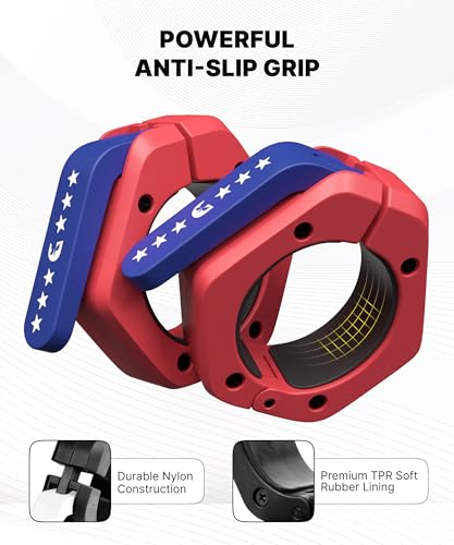 DMoose Fitness Barbell Clips 2 Inch (Pair) - Quick Release Olympic Barbell Clamps & Collars with Anti Slip TPR Grip for Secure Weightlifting and Powerlifting - Weight Clips for Bars at Home or Gym - color: American, style: Magnetic