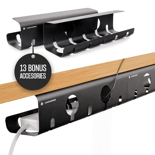 COREMINDED No-Drill Under Desk Cable Management Tray, 2-Pack, Medium | Wire & Cord Organizer for Standing Desk or Table, Power Strip Holder, Hides Cables, Home Office Cord Hider, Carbon Steel - size: Medium