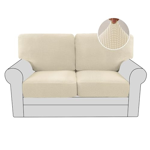 H.VERSAILTEX Multi-Pieces Loveseat Covers for 2 Cushion Couch High Stretch Couch Cushion Covers Jacquard Textured Twill Fabric(2 Seat Covers Plus 2 Back Cushion Covers, Natural) - color: Natural, size: 2 SEAT COVERS + 2 BACK COVERS