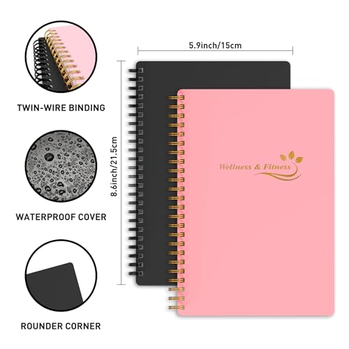 Wellness Planner & Fitness Log - Daily Diet & Health Journal with Weight Loss, Wellness Journal Notebook for Tracking Fitness, Sleep, Nutrition, Meal, Habits, A5(5.8 x 8.6 inch) (Pink) - color: Pink