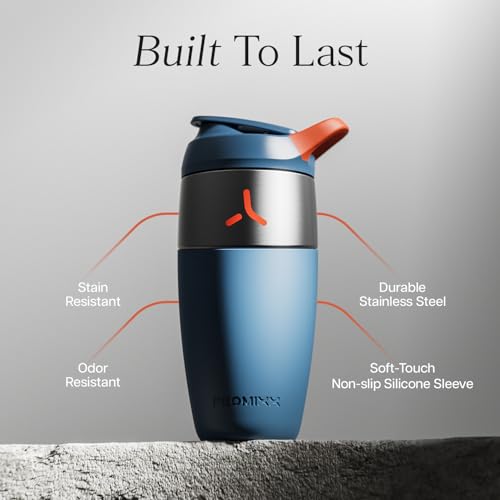 Promixx Pursuit Stainless Steel Shaker Bottle - 32oz Lightweight Metal Protein Mixer with Snap-Fit Agitator for Smooth Shakes - Leak-Proof Gym Shaker Cup for Fitness & Travel - Midnight Blue - color: Midnight Blue, style: 32oz