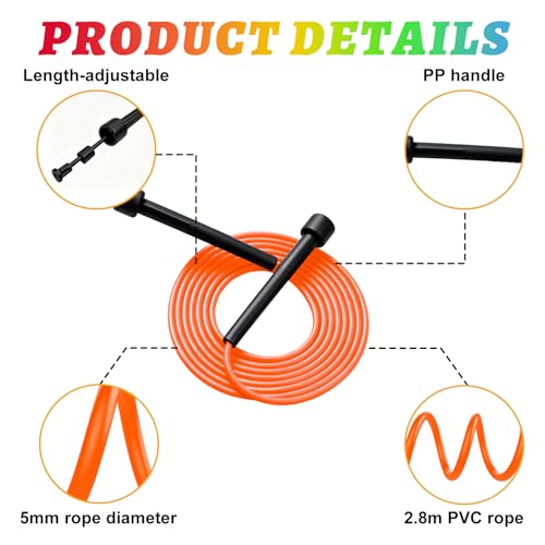 YYDYTTKX Adjustable Jump Rope Bulk, 9.2 ft Tangle-Free Speed Skipping Rope for workouts, group training, teams, family and Gym Class - color: Orange, size: 24