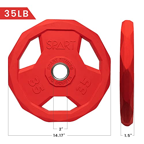 SPART Color Coded Weight Plate 2-Inch Rubber Coated Olympic Grip Plate for Barbell, Solid Cast Iron Weight Plates for Strength Training, Weightlifting, Crossfit, Home Gym, 2.5LB/5LB/10LB/25LB/35LB/45LB, Pair - color: 35LB-SINGLE