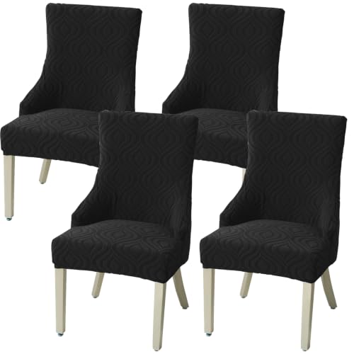 Wingback Dining Chair Covers Stretch Wing Back Side Chair Slipcover Accent Chair Cover Slipcover with Arm Chair Protector Cover for Dining Living Room (Black, 4PCS) - color: Peach- Black, size: 4 PCS