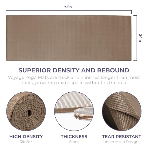 Voyage 5mm Studio Yoga Mats, 6 Pack, 72x24in | Extra Long, Anti-Tear Exercise Mats for Workout, Stretching, Fitness - Non Slip Gym Mats for Home, Schools and Studios - color: Mocha
