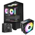 Raidmax i802 Vibe Series ATX Mid Tower Gaming Case Bundle – Tempered Glass Side Panel, Includes 700W 80+ Power Supply, AM1204 Digital Display Air Cooler, and 5 Pre-Installed FRGB Fans (Black) - color: Black