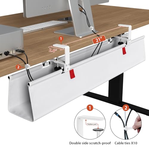 Univivi No Drill Under Desk Cable Management Tray, 36" Cord Organizer for Table, Clamp/Screw Mount Desk Cable Management, Premium Fabric Cable Management Tray for Office, Home - color: White, size: 36"L x 5.5"W