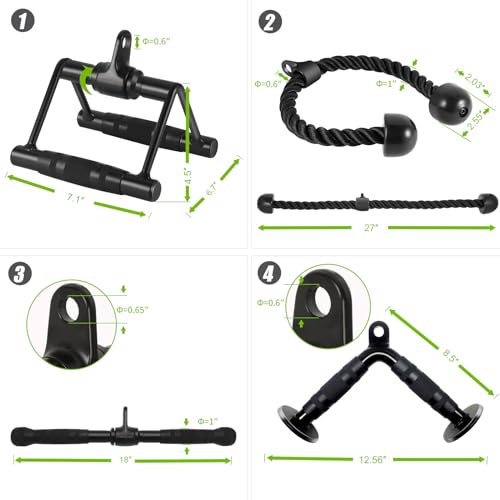Cable Attachments for Home Gym, Made of Heavy Duty Solid Steel, LAT Pulldown Attachment, Weight Machine Accessories, Straight Pull Down Bar, Tricep Rope, Exercise & Double D Handle - style: Set of 4 with Ankle Straps