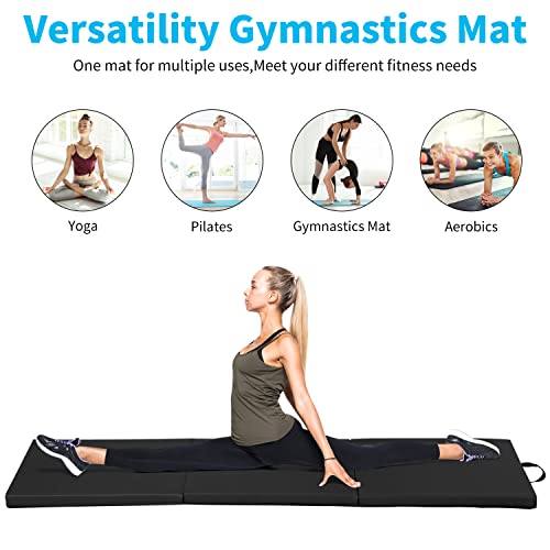 BLKMTY Gymnastics Mats - 2'x6' Folding Exercise & Yoga Mat with Carrying Handles for Kids' Tumbling & Home Gym - color: Black