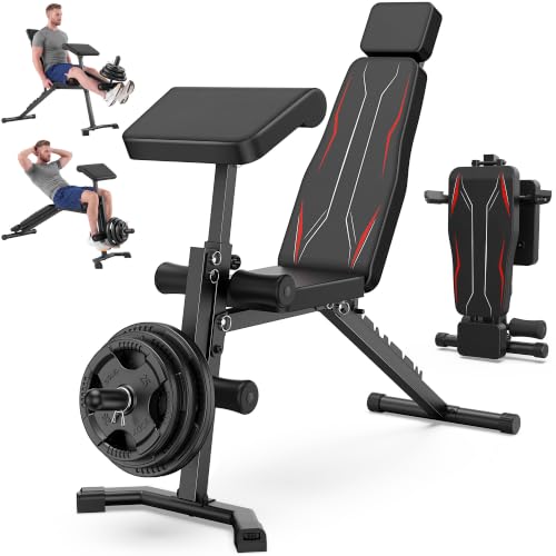 OPPSDECOR Adjustable Weight Bench with Leg Extension and Curl, Preacher Curl Bench for Home Gym, Foldable Workout Bench, 800LBS Full Body Strength Training, 10-Position Incline Decline Bench Press