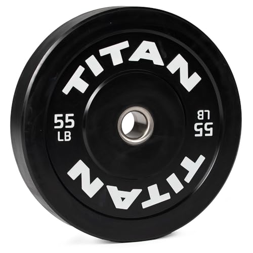Titan Fitness Economy Series Black Olympic Bumper Plates, Durable Rubber Exterior with Steel Core, Weightlifting and Strength Training Weight Plate - size: 55 LB Single