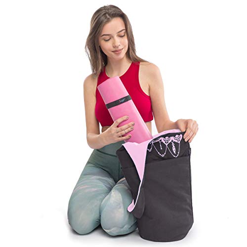 Yoga Mat Bag – Versatile Yoga Bag with Mat Straps & Storage Pockets, Holds Yoga & Pilates Mats, Lightweight & Durable - color: Black & Pink