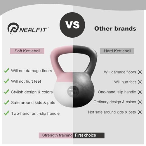 NEALFIT Soft Kettlebell 5LB/10LB/15LB/20LB/25LB, Kettlebells for Home Gym Strength Training, Anti-Slip Fitness Weights for Men Women - color: 5LB Pink-White