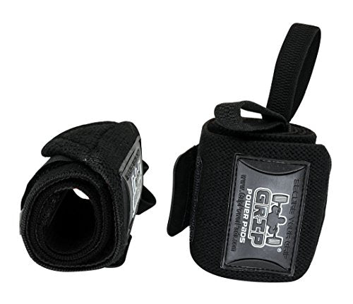 Grip Power Pads Wrist Wraps 2 Wraps for Weight Lifting Wrist Support Cotton Wraps Gym Bandage Straps for Men & Women Premium Quality & PRO Rubber - color: Jet Black, size: 18""