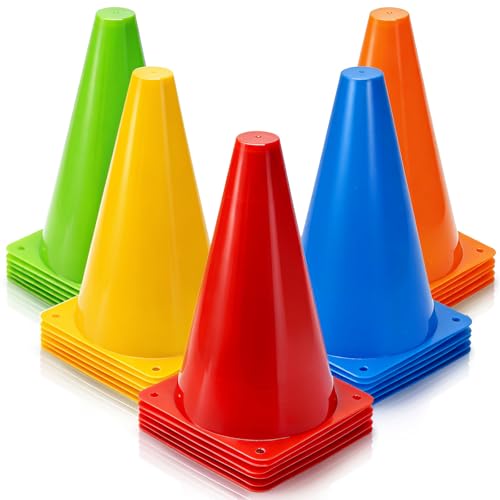 Fasmov 30 Pack Plastic Training Cones, 9 Inches Traffic Cones Indoor Outdoor Sports Agility Cones Soccer Flexible Cone Sets for Soccer, Skating, Drills, Football, Basketball, Assorted Colors