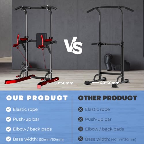 Power Tower Dip Station Pull Up Bar Exercise Tower Adjustable Pull Up Station Pull Up Tower Bar for Home Gym Multifunctional Strength Training Fitness Equipment