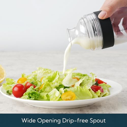 KITCHENDAO 2 in 1 Salad Dressing Shaker Container with Juicer, Pour Spout, Leakproof, Dishwasher Safe, BPA Free, Travel Homemade Oil and Vinegar Salad Dressing Bottle Mixer Dispenser, 1-1/2 Cups - color: Black