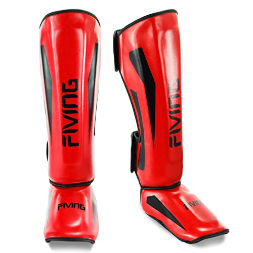 MMA Martial Arts Shin Guards – Padded, Adjustable Muay Thai Leg Guards with Instep Protection for Kickboxing/MMA Training and Sparring – Professional MMA Equipment - color: Red, size: Large