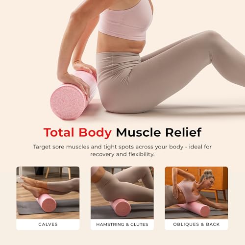 Sunny Health & Fitness High-Density Foam Roller 12" to 36", for Stretching & Muscle Recovery – Black, Blue, Pink - color: Pink, size: 12-Inch