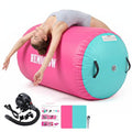 Inflatable Gymnastics Air Barrel Roller with Electric Pump, Heavy Duty PVC Tumbling Barrel Back Handspring Trainer, Air Tumble Track Mat for Home Gym, Cheerleading, Yoga Practice - color: Pink & Green, size: 3.3'L x 2'D