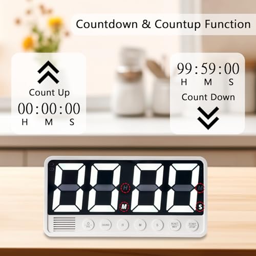 Digital Kitchen Timer with 7.1” Extra Large Display, Rechargeable Magnetic LED Countdown/Up Memory Timer with 6 Alarms & 4 Volume Levels for Cooking, Classroom, Office, Home Gym (White) - color: White