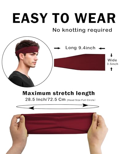 Headbands for Men & Women, Sweat Headband Non-Slip Sweatband Sports Running Cycling Yoga Basketball Workout Football Training - color: Burgundy Pack