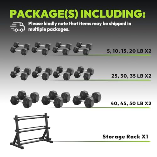 HANDBODE Rubber Coated Hex Dumbbell Set with Rack, 300-840 lb | Fixed Weights Sets with Heavy Duty Storage Stand, Multiple Weight Options Home Gym Equipment for Strength Training - style: 550 lb Set (5-50 lb) with Rack